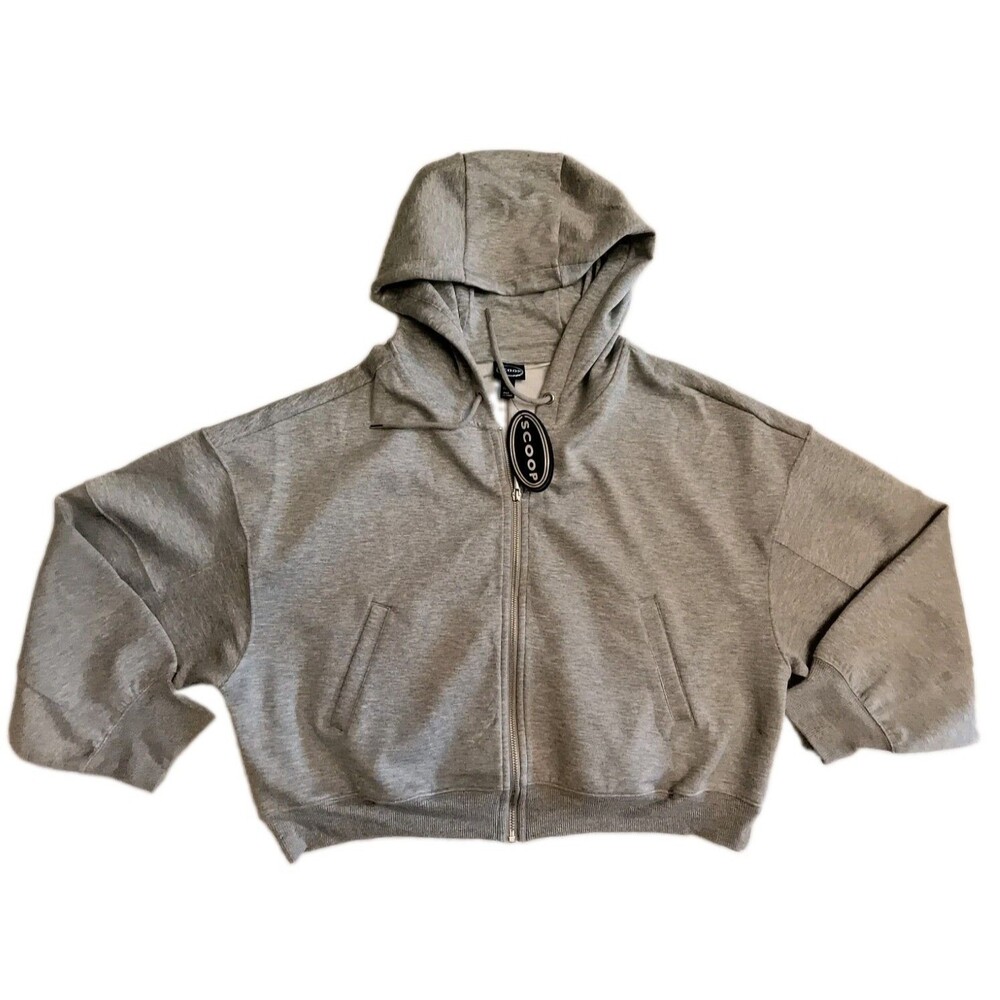 Scoop Women’s Size L (12-14) Cropped Gray Sweatshirt Hoodie Zip Complete